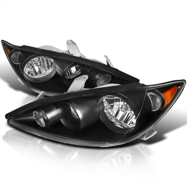 Pair Headlight Headlamp Assembly Set Compatible with Camry XV30 05-06 Black Housing Amber Corner 